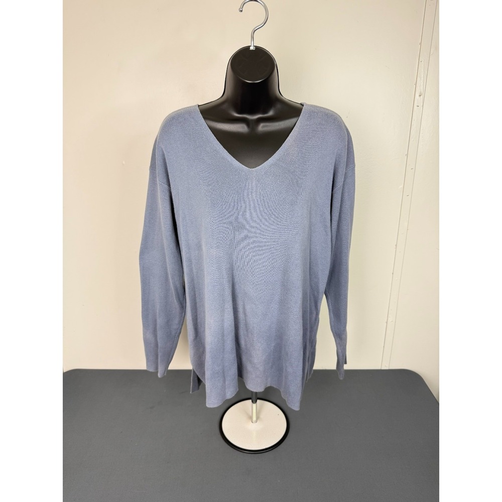J. Jill Women's V- Neck Classic Knit Pullover Sweater Gray Size Large FLAW - Picture 2 of 6